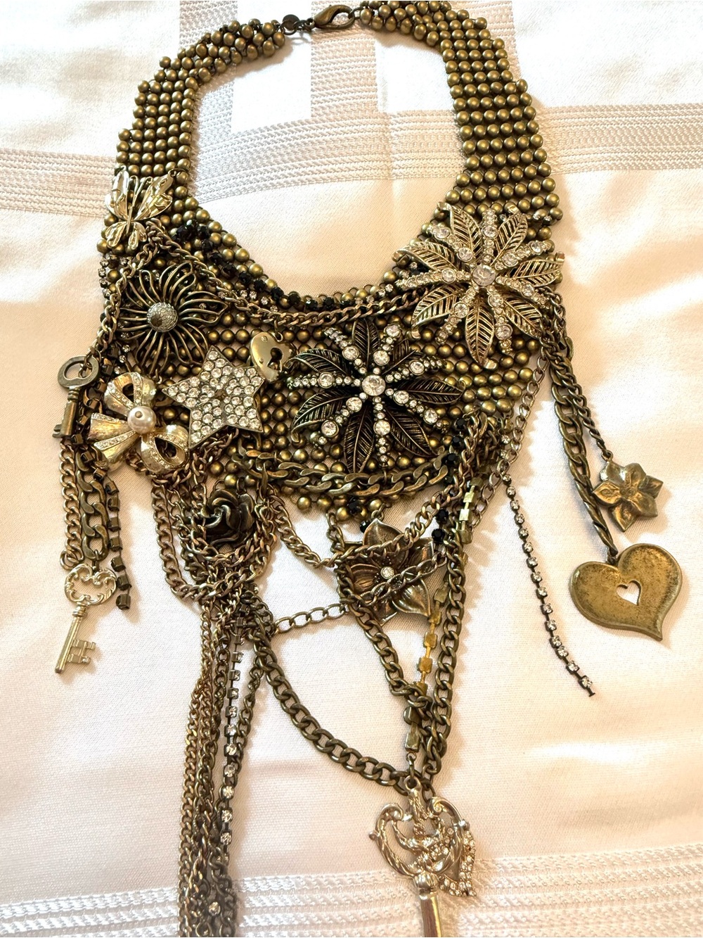 Statement Antique Gold Floral Chain Bib Necklace - Women Jewelry